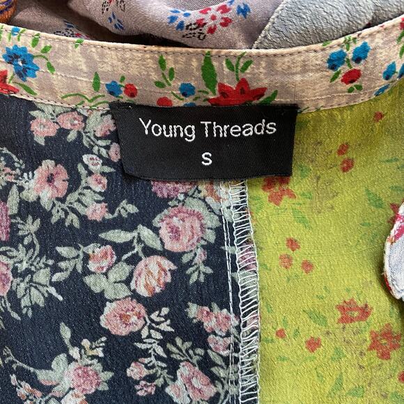 Young‎ Threads Small Patchwork Tunic Babydoll Dress V Neck Festival Boho Hippie - Picture 3 of 7